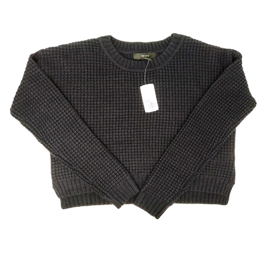 Forever 21 Cropped Long Sleeve Waffle Knit Sweater